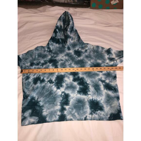 Athleta Cropped Hoodie Size 1X Plus Teal Blue Green Kangaroo Pocket Sporty Spice - Picture 4 of 8